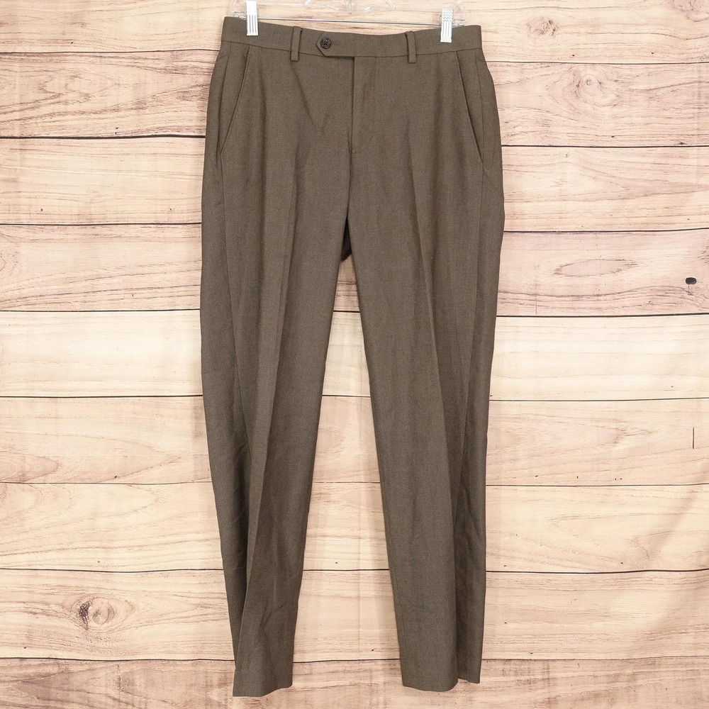 Michael Kors Dress Pants Mens 30x30 Brown Slim Fit Herringbone Pleated